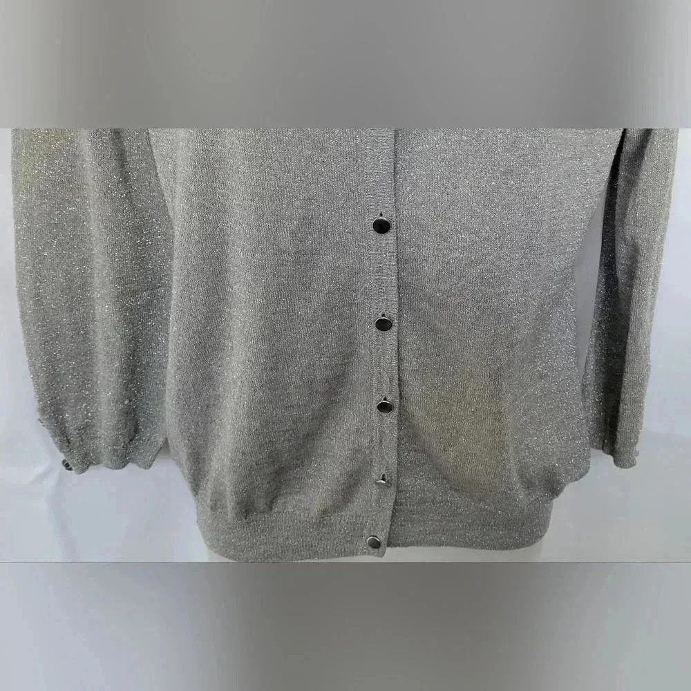 VTG Y2K 1990s Limited Silver Metallic/Gray Button Up Cardigan Sheer Back Sz Med. - Picture 11 of 11